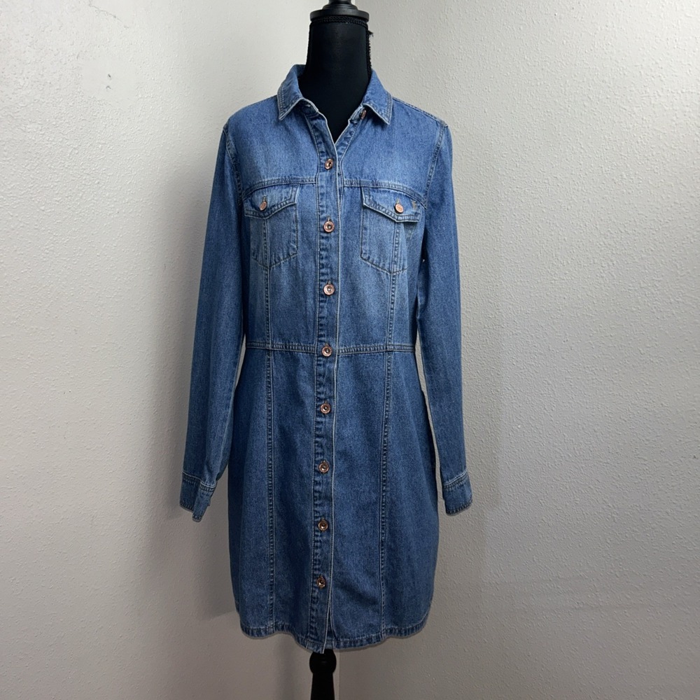 Frye Denim Dress Women Small Blue Button Front Long Sleeve Western Cowgirl